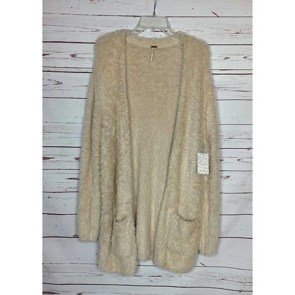 Free People Sweaters - Free People Women’s S Small Beige Fuzzy Faux Fur Sweater Cardigan NEW TAGS $148